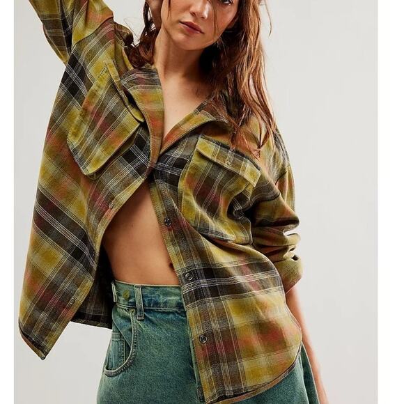 Free People Izzy Olive Combo Shirt/Shacket XS/SM/MD NWT - Picture 4 of 11